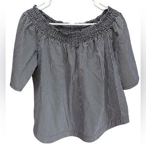 7th Avenue Design Studio Black and White Striped Cold Shoulder Blouse XL